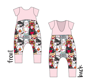 Valentine Cats Low Back Romper and Bubble Romper