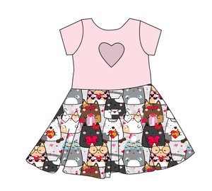 Valentine Cats Molly Heart Back Twirly Dress