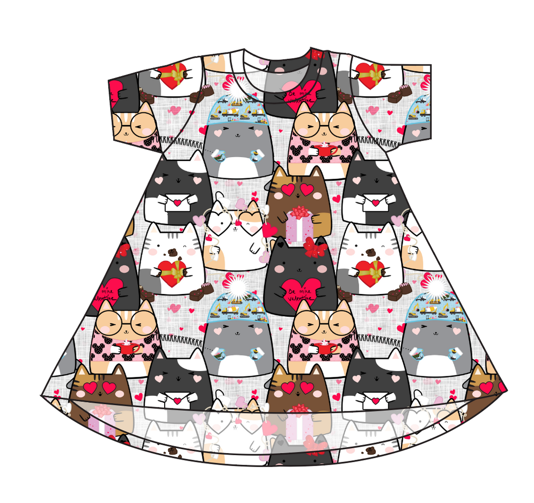 Valentine Cats Basic T-Shirt Dress