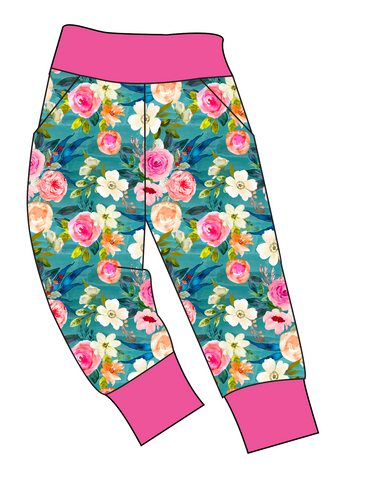 Teal Floral Basic Joggers And Jogger Shorts