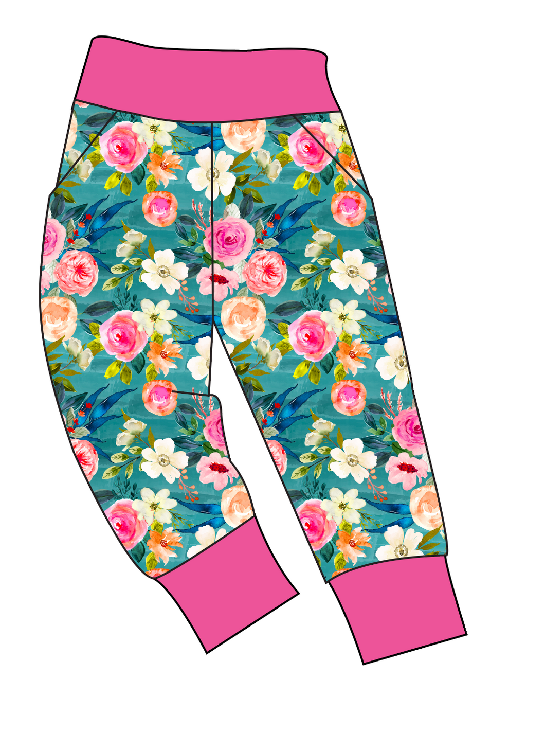 Teal Floral Basic Joggers And Jogger Shorts