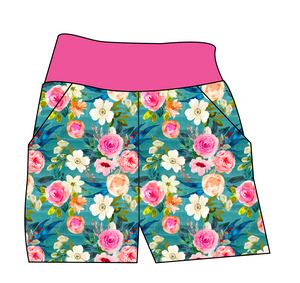 Teal Floral Basic Joggers And Jogger Shorts