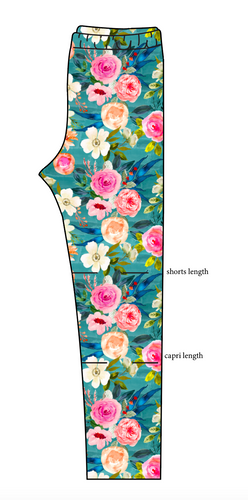 Teal Floral Basic Leggings