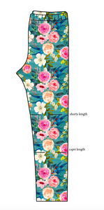 Teal Floral Basic Leggings