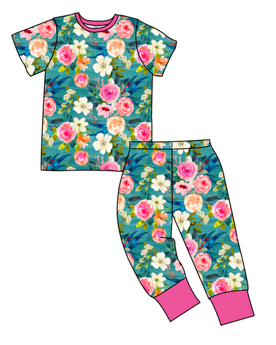 Teal Floral Basic Loungewear Set