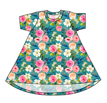 Load image into Gallery viewer, Teal Floral Basic T-Shirt Dress