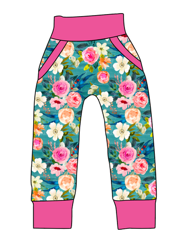 Teal Floral Beanpole Pants And Shorts