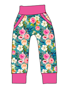 Teal Floral Beanpole Pants And Shorts