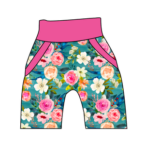 Teal Floral Beanpole Pants And Shorts