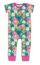 Load image into Gallery viewer, Teal Floral Bennett Pants and Shorts Length T-Shirt Romper