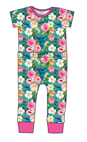 Teal Floral Bennett Pants and Shorts Length T-Shirt Romper