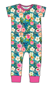 Teal Floral Bennett Pants and Shorts Length T-Shirt Romper