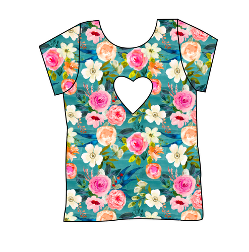 Teal Floral Cambria Heart Back Tee