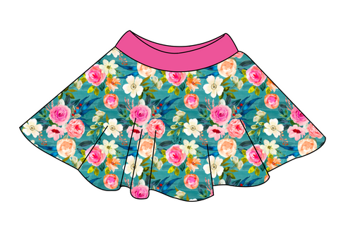 Teal Floral Circle Skirt