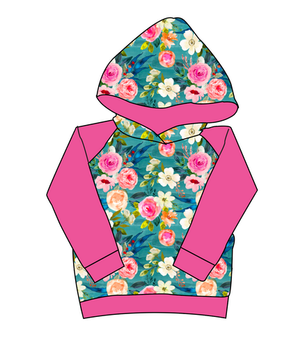 Teal Floral Classic Hoodie (or Crewneck)