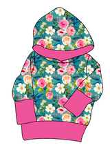 Load image into Gallery viewer, Teal Floral Grow With Me Hoodie (or Crewneck)