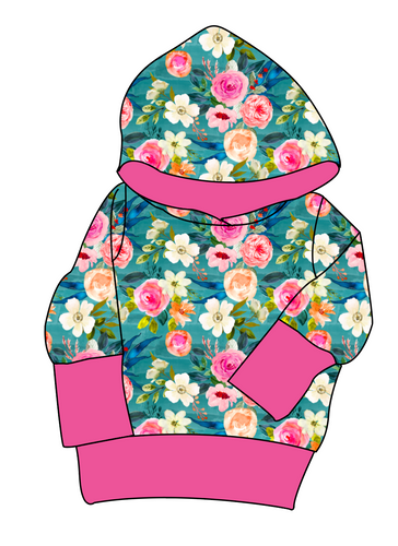 Teal Floral Grow With Me Hoodie (or Crewneck)