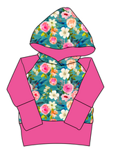 Load image into Gallery viewer, Teal Floral Grow With Me Hoodie (or Crewneck)