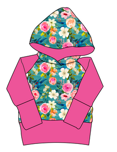 Teal Floral Grow With Me Hoodie (or Crewneck)