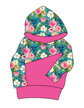 Load image into Gallery viewer, Teal Floral Grow With Me Hoodie (or Crewneck)