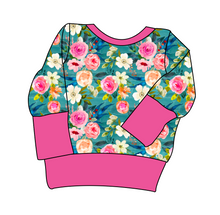 Load image into Gallery viewer, Teal Floral Grow With Me Hoodie (or Crewneck)