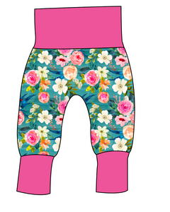 Teal Floral Grow With Me Pants And Shorts