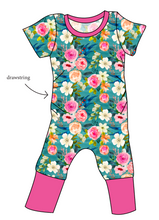 Load image into Gallery viewer, Teal Floral Grow With Me Pants And Shorts Romper