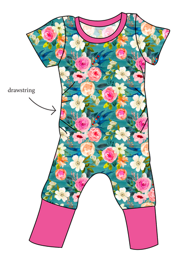 Teal Floral Grow With Me Pants And Shorts Romper