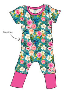 Teal Floral Grow With Me Pants And Shorts Romper