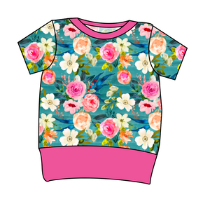 Teal Floral Grow With Me Tee