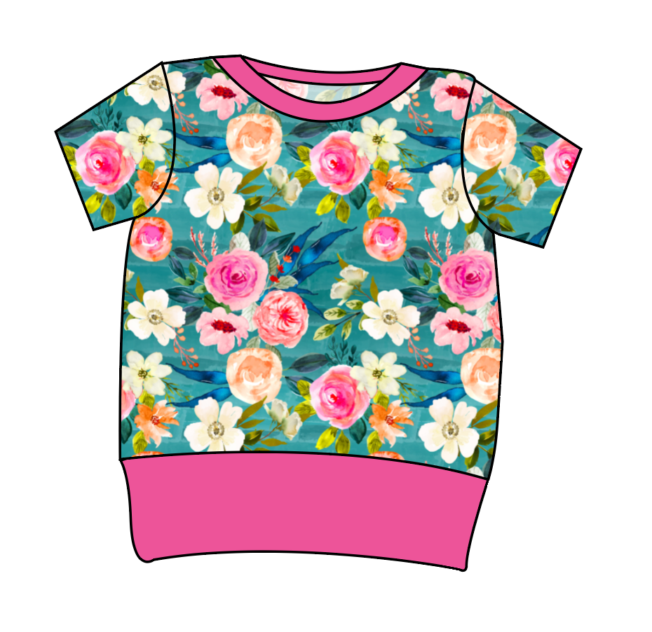 Teal Floral Grow With Me Tee