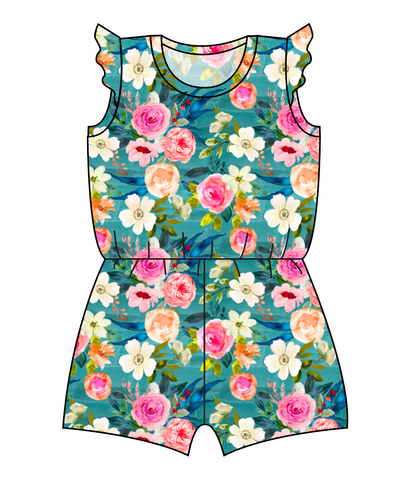 Teal Floral Ivy Summer Romper
