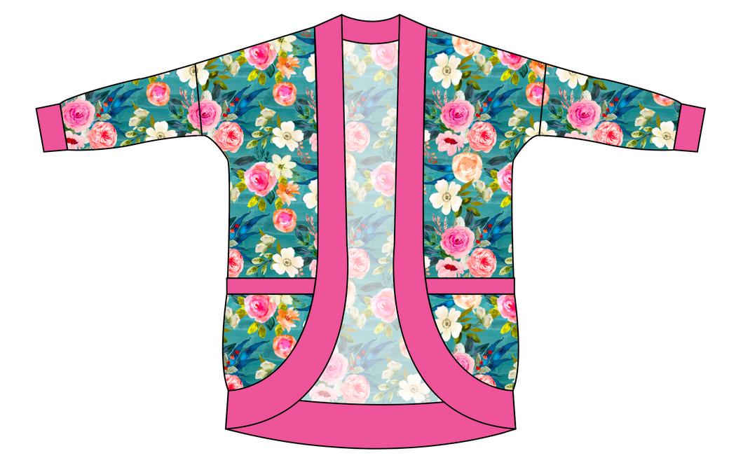 Teal Floral Ladies' Cocoon Cardigan