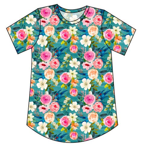 Teal Floral Kids' Relaxed Tee
