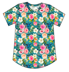 Teal Floral Kids' Relaxed Tee