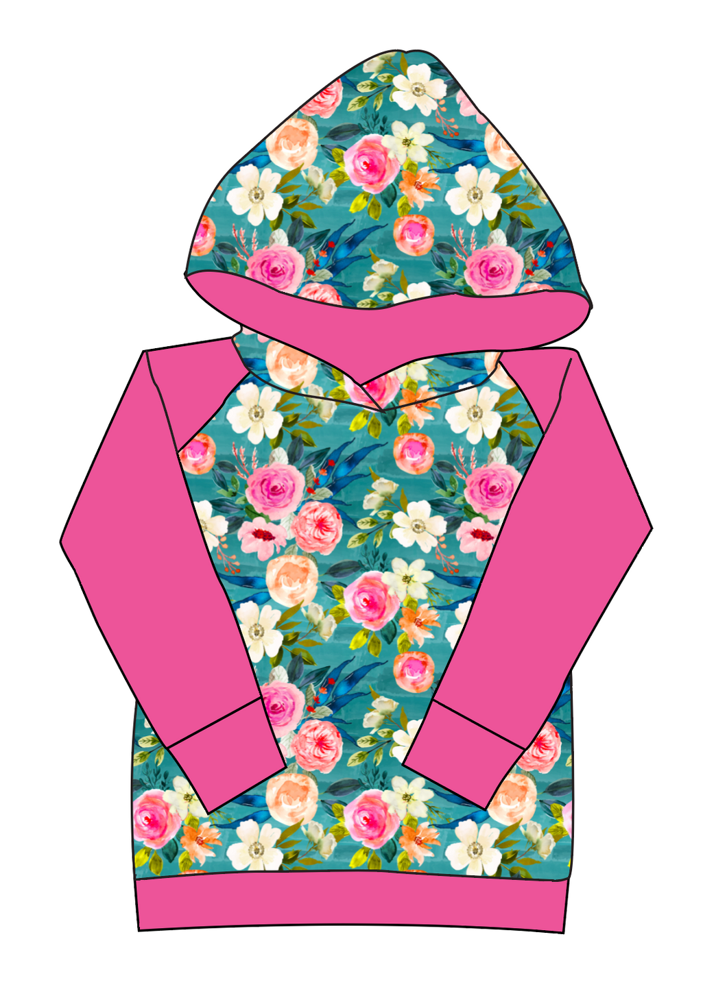Teal Floral Ladies Hoodie