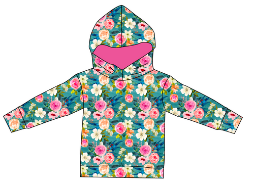 Teal Floral Ladies Oversized Hoodie