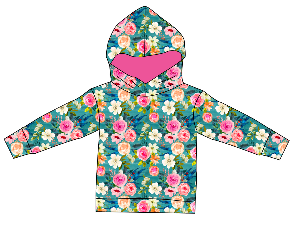 Teal Floral Ladies Oversized Hoodie