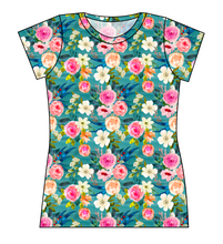 Load image into Gallery viewer, Teal Floral Ladies&#39; Basic Tee