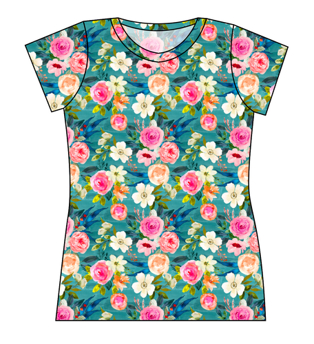 Teal Floral Ladies' Basic Tee