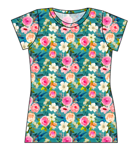 Teal Floral Ladies' Basic Tee