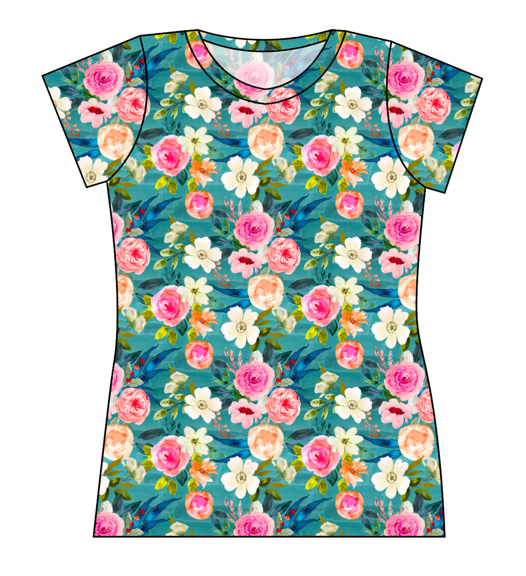 Teal Floral Ladies' Basic Tee