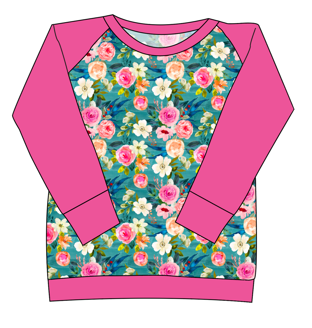 Teal Floral Ladies' Classic Crewneck