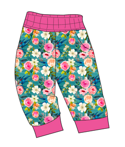 Teal Floral Ladies' Joggers and Jogger Shorts