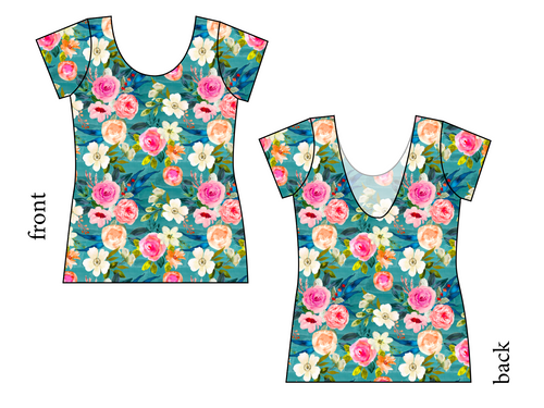 Teal Floral Ladies' Low Back Ballerina Tee
