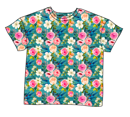 Teal Floral Ladies' Oversized Tee