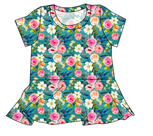 Teal Floral Ladies' Peplum Top