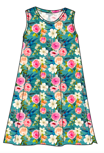 Teal Floral Ladies' Swing Dress