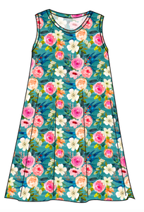 Teal Floral Ladies' Swing Dress
