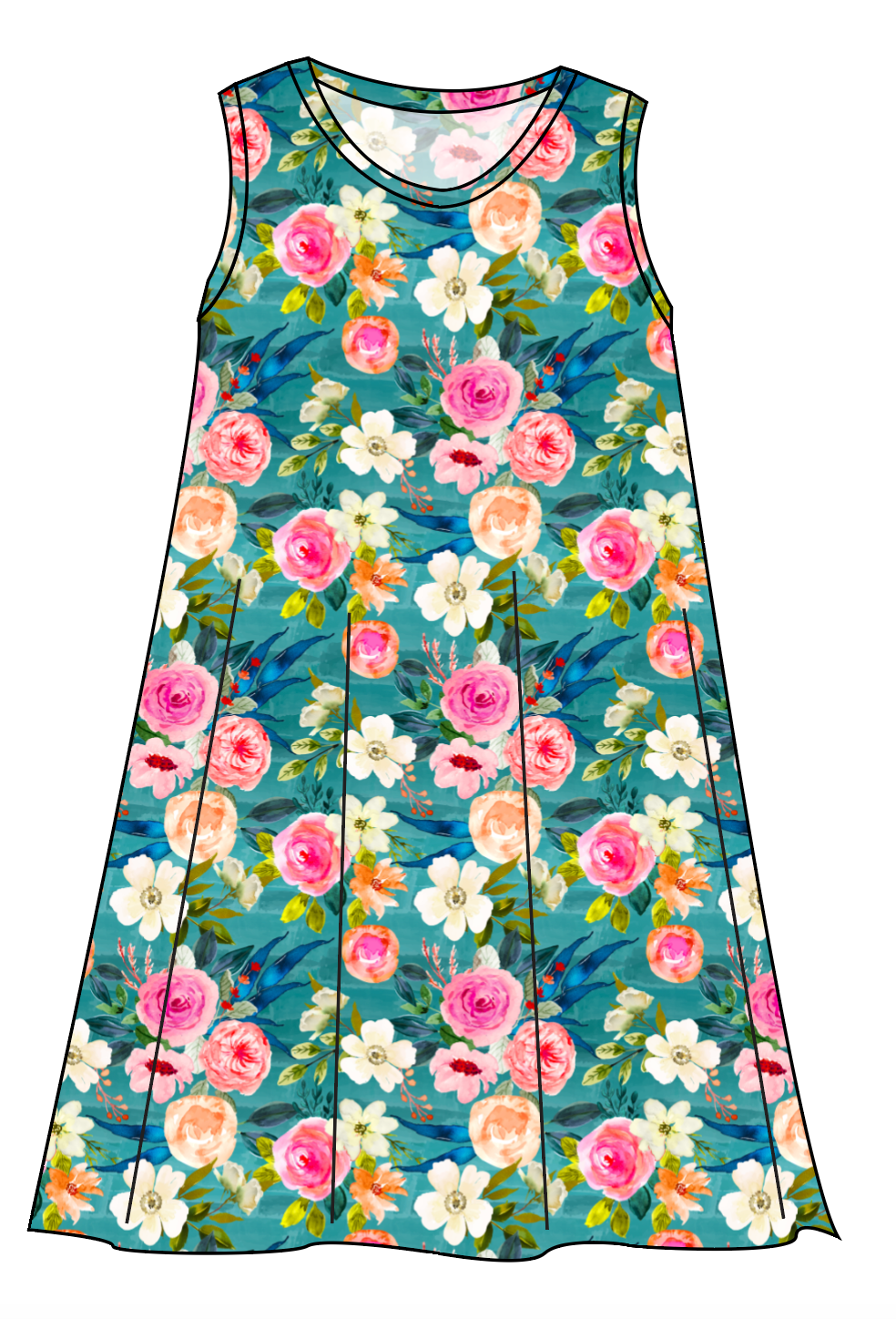 Teal Floral Ladies' Swing Dress